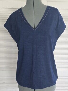 White House Black Market Navy V-Neck Short Sleeve Top